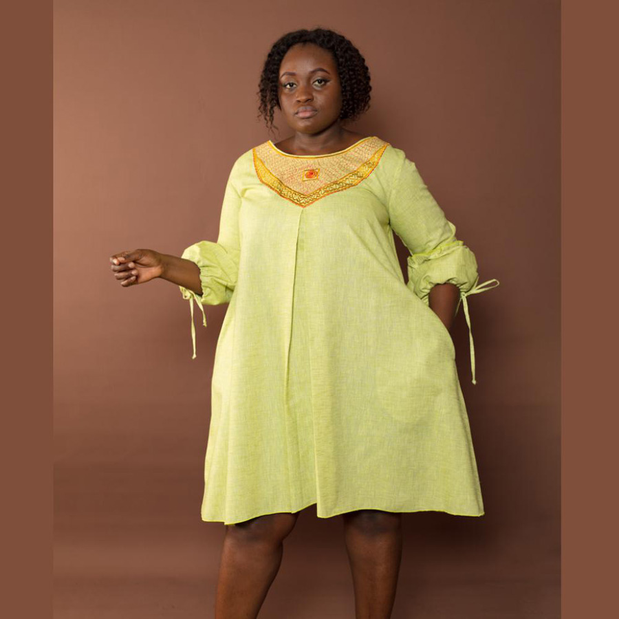 Long Sleeves Dress-Lemon Green1