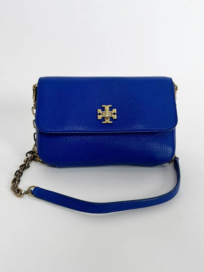 TORY BURCH Blue Leather Duet Chain Embellished Shoulder Bag, Luxury, Bags &  Wallets on Carousell