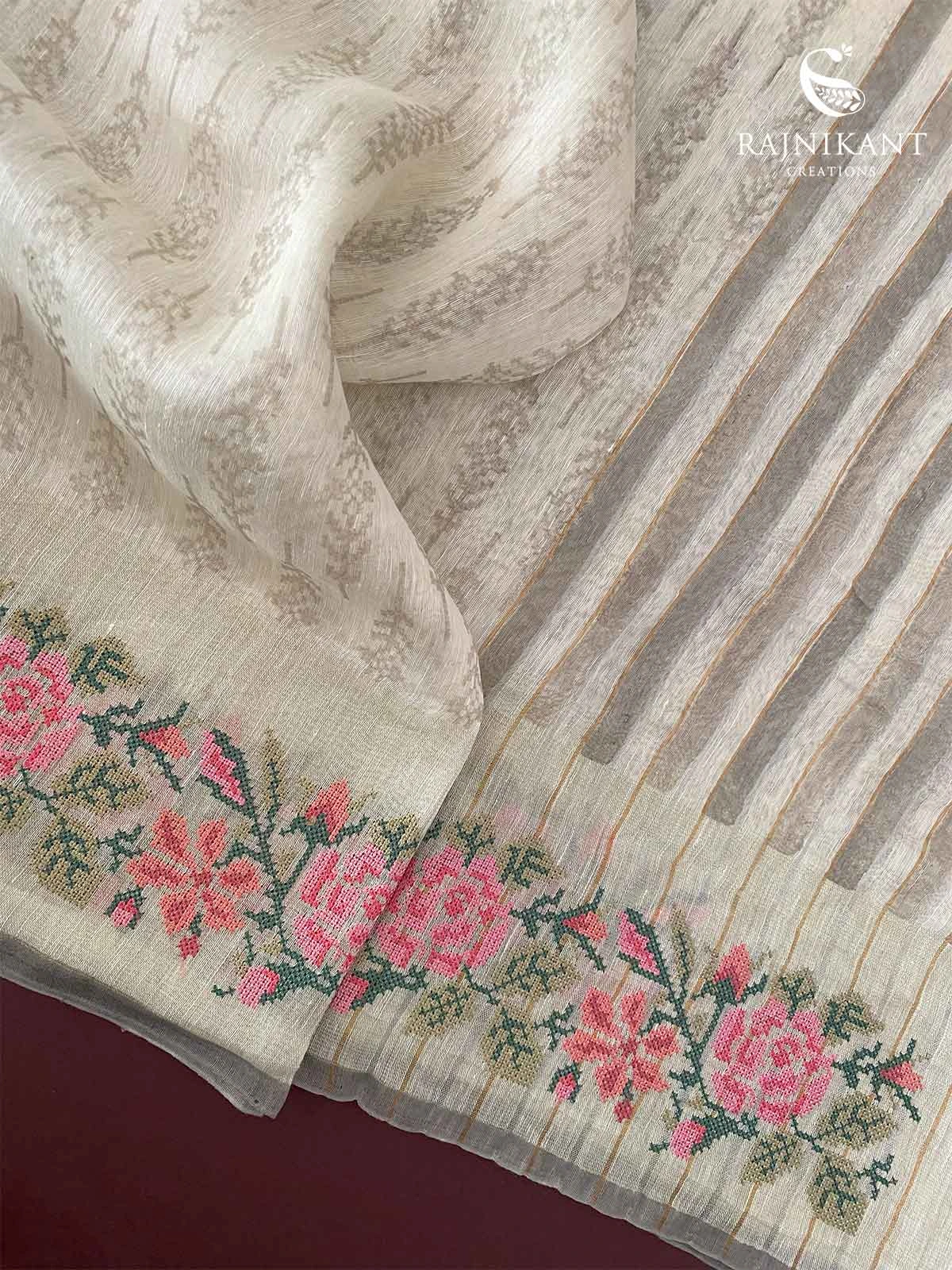 half-white-linen-silk-saree-with-cross-stitch-blooms-rka7606-a