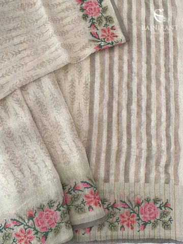 half-white-linen-silk-saree-with-cross-stitch-blooms-rka7606-b