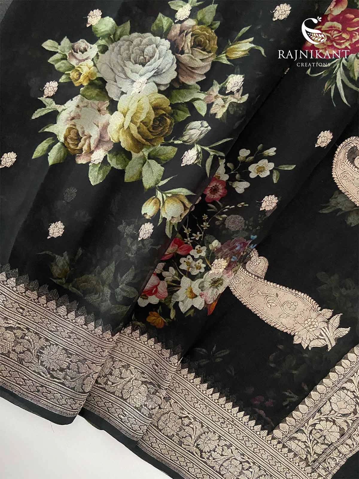 black-floral-banarasi-chiffon-saree-rka9523-a