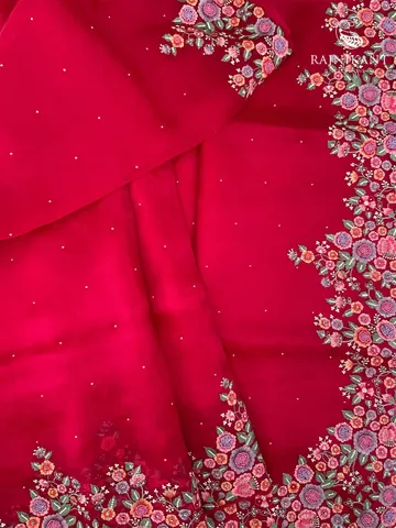 Red Organza Silk Saree elevated with Hand Embroidery2