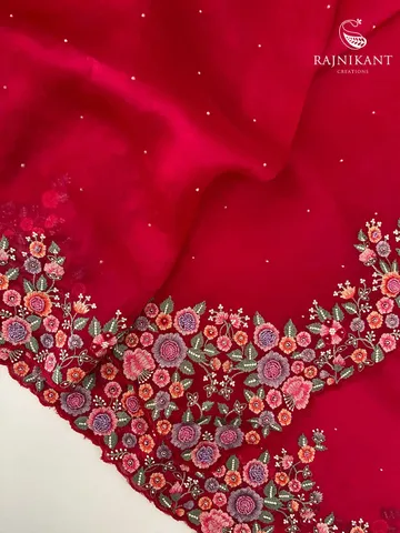 Red Organza Silk Saree elevated with Hand Embroidery4