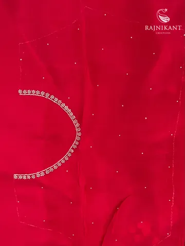 Red Organza Silk Saree elevated with Hand Embroidery5
