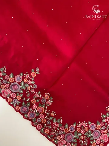 Red Organza Silk Saree elevated with Hand Embroidery1