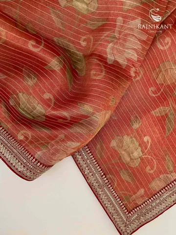 Printed Red Tissue Organza Silk Saree1