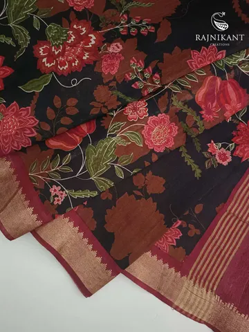 Floral Printed Muga Tussar Silk Saree1