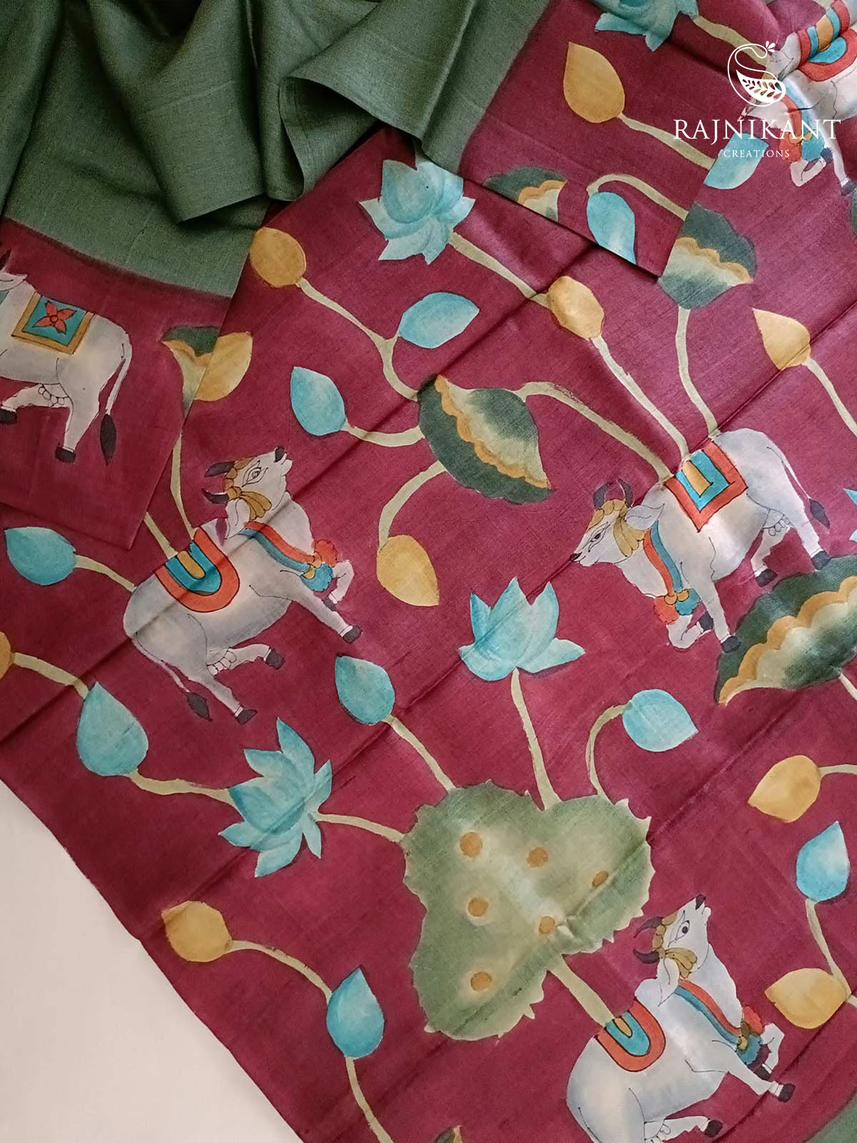 pichwai-x-green-handpainted-tussar-silk-saree-rka6401-2-a