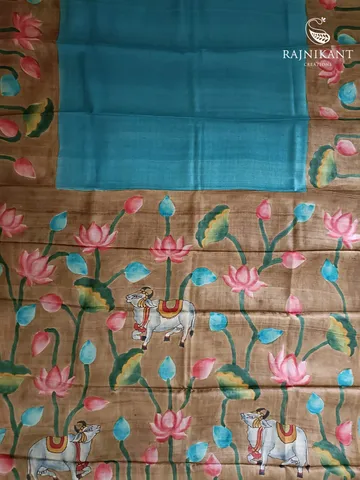 Pichwai x Blue, Handpainted Tussar Silk Saree3