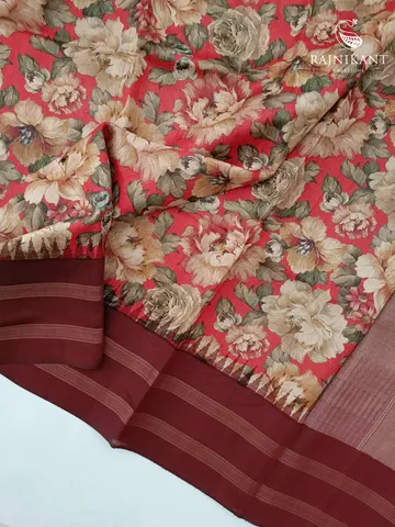Raw Silk in Red Printed Tussar Silk Saree1