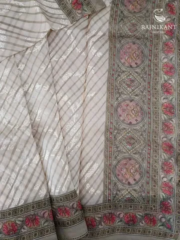 Printed Kalamkari with embroidery all over on Organza Silk Saree2