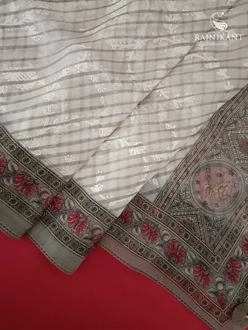 Printed Kalamkari with embroidery all over on Organza Silk Saree1