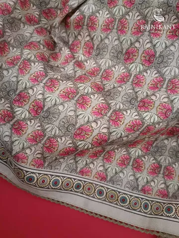 Printed Kalamkari with embroidery all over on Organza Silk Saree5