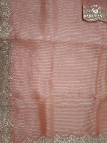 Scallops Peach hued TIssue Organza Silk Saree3