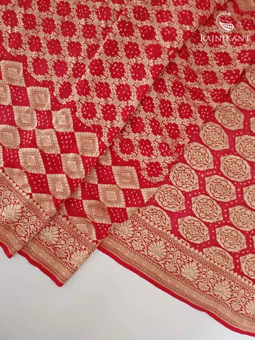 Red Banarasi Bandhini Silk Saree1