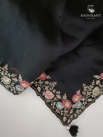 Hand Embroidered Black Organza Silk Saree1