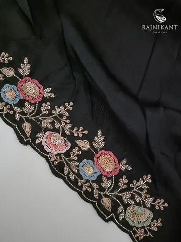 Hand Embroidered Black Organza Silk Saree5
