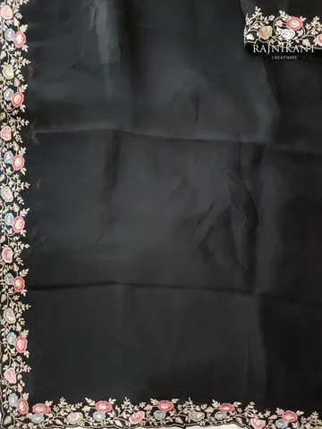 Hand Embroidered Black Organza Silk Saree3