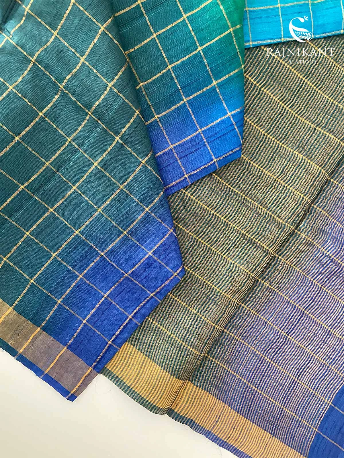 ocean-checks-tussar-silk-saree-rka9554-a