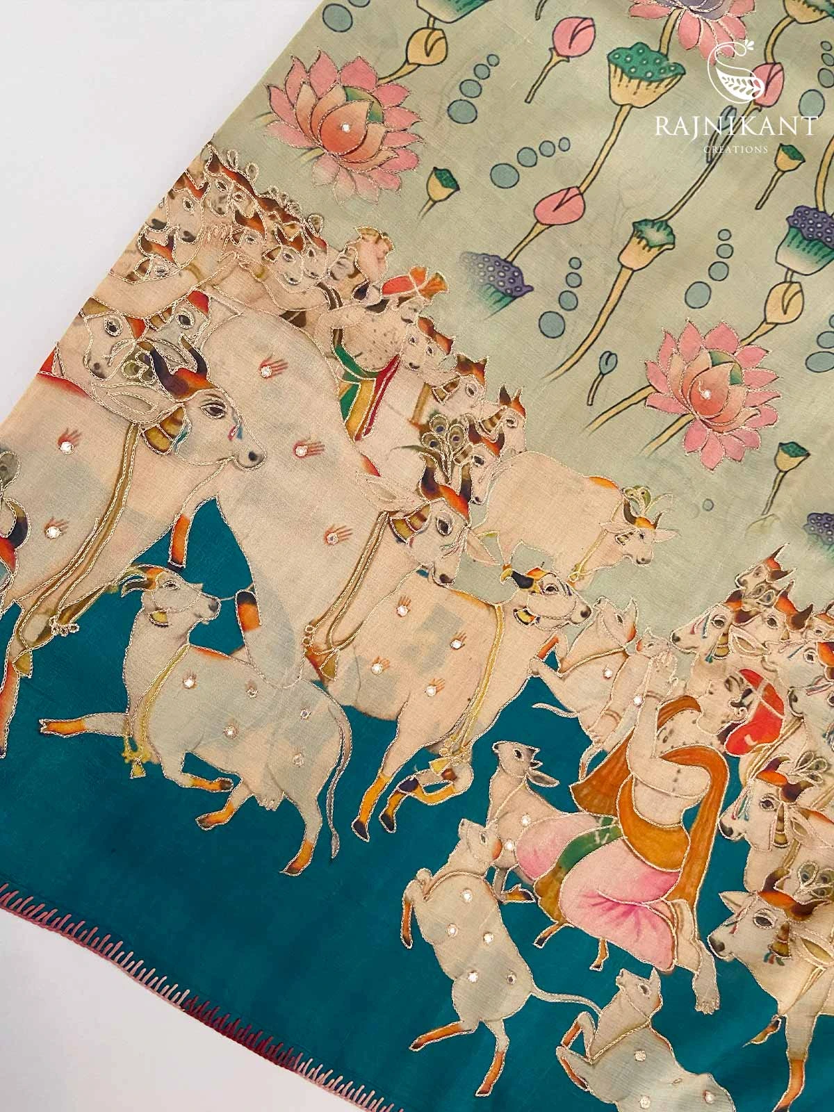 tussar-silk-pichwai-printed-blue-saree-rka5968-a