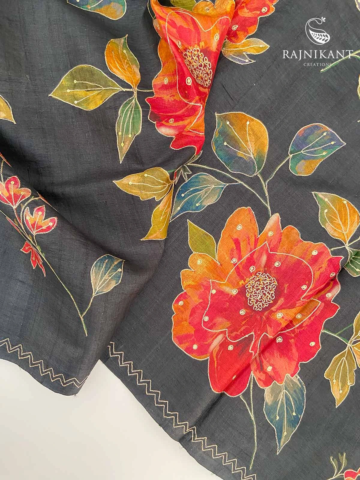 black-floral-tussar-silk-saree-rka7190-a