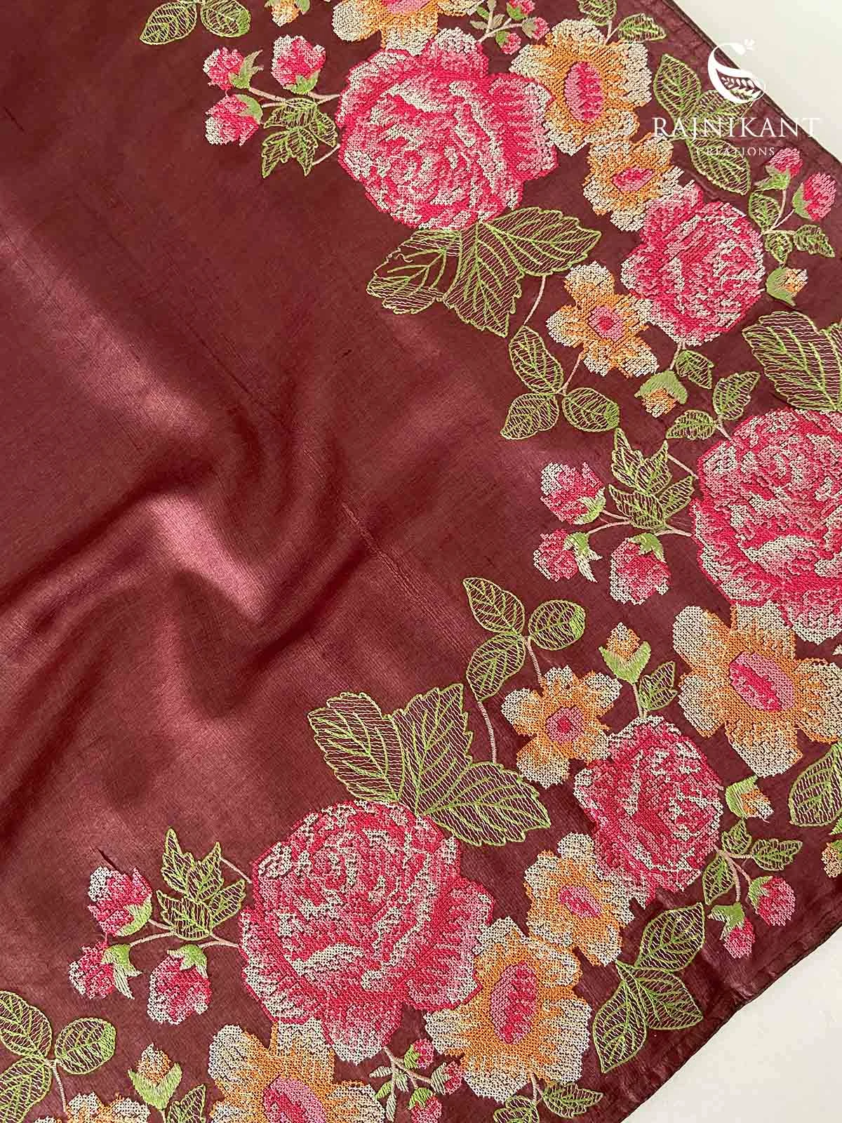 roses-on-brown-tussar-silk-rka7359-a
