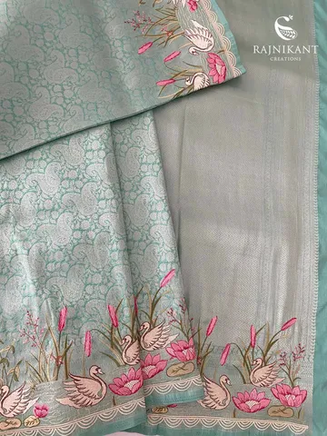 sea-blue-banarasi-jacquard-crepe-saree-with-swans-rka9695-b