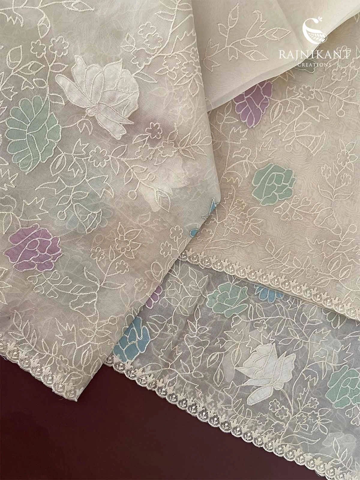 Candy Colours on Creamy Organza Silk Saree