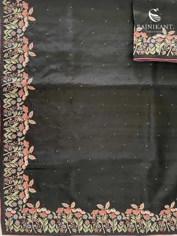 black-tussar-mirror-work-saree-rka6330-c