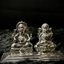 Divine Silver Ganesha Lakshmi Idol2