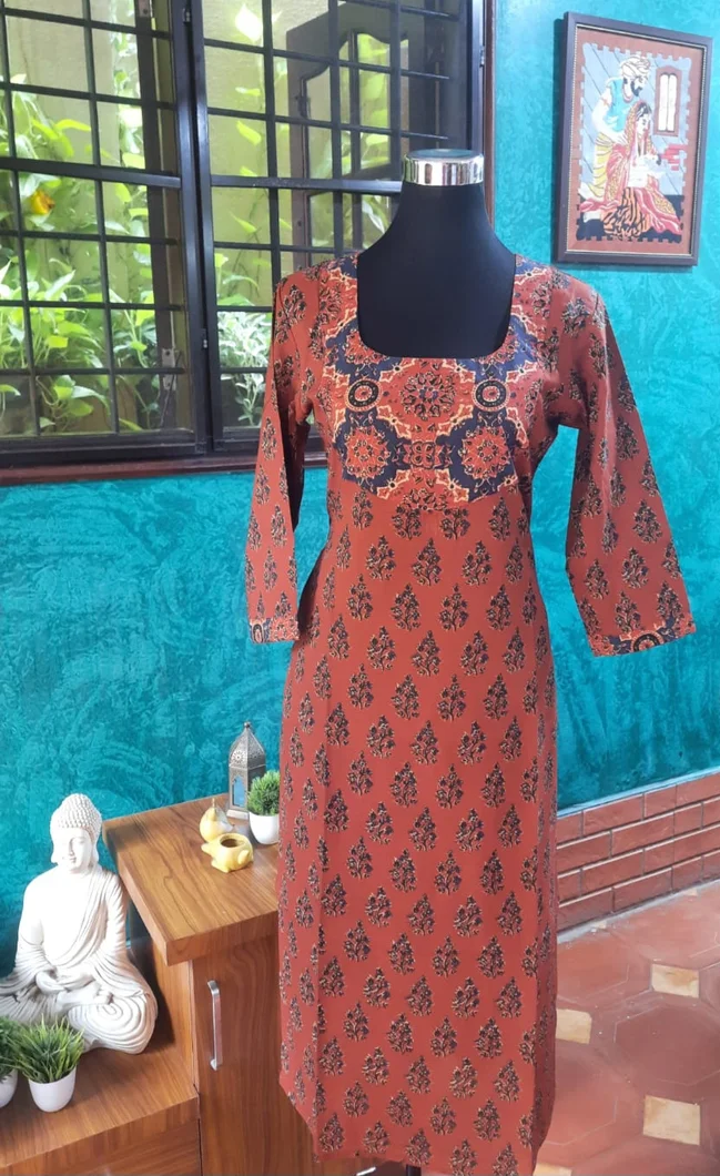 merroon-ajrakh-printed-kurti-with-yoke-design-gdhku0026-a