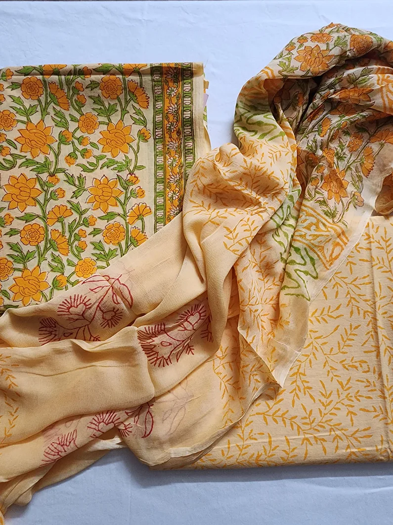 Mango yellow Chiffon Dupatta Set1