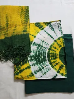 Yellow & Green Shibori Kota Doriya Dupatta Set1