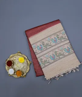 brown-vegan-tussar-silk-saree-with-zari-weave-ikat-print-pallu-hny00605-a