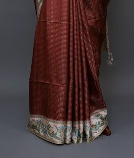 brown-vegan-tussar-silk-saree-with-zari-weave-ikat-print-pallu-hny00605-d