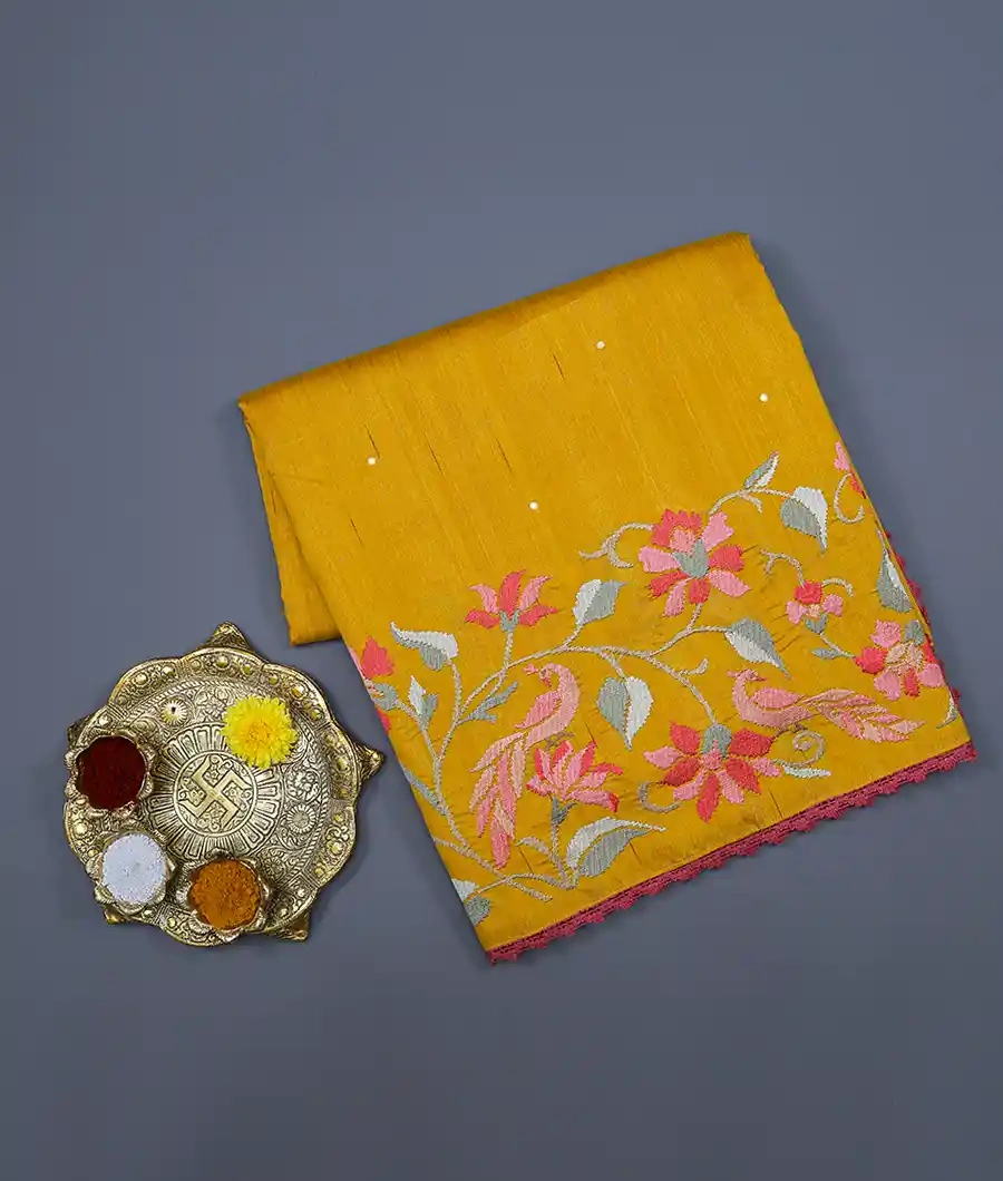 yellow-vegan-tussar-silk-saree-thread-embroidery-with-hand-mirror-work-hny00607-a