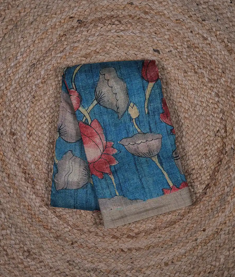 blue-pen-kalamkari-vegan-tussar-silk-saree-hny00650-a