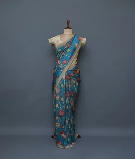 blue-pen-kalamkari-vegan-tussar-silk-saree-hny00650-b