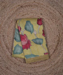yellow-pen-kalamkari-vegan-tussar-silk-saree-hny00653-a