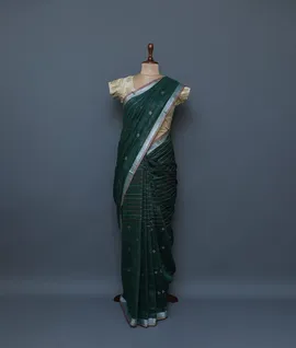 bottle-green-pure-linen-saree-hny00661-b
