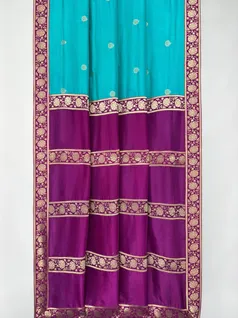 turquoise-blue-color-9-yards-vegan-silk-saree-hny0481-b