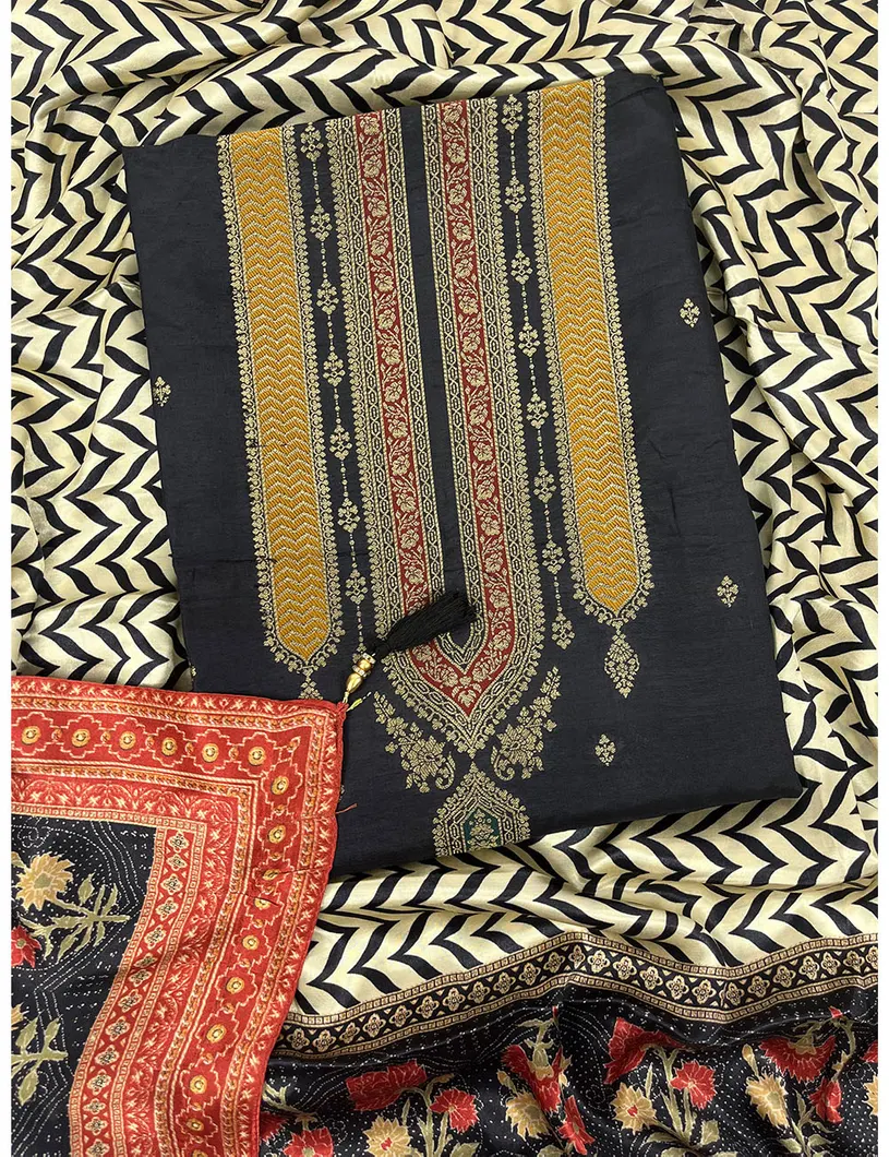 Black Banarasi Vegan Silk Dress Material1