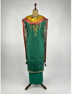 Green Banarasi Vegan Silk Dress Material2