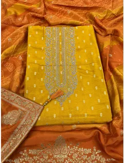 Mustard Colour Banarasi Silk Material1