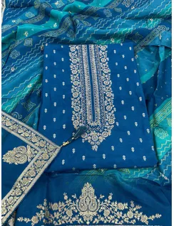 Blue Colour Banarasi Silk Material1