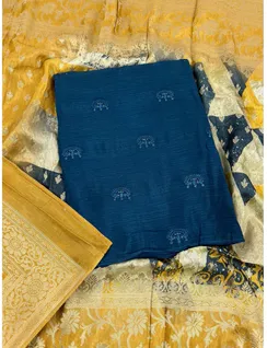 Teal Blue Color Chinon Silk Material1