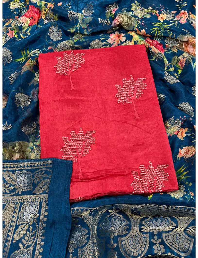 Red Color Chinon Silk Material1