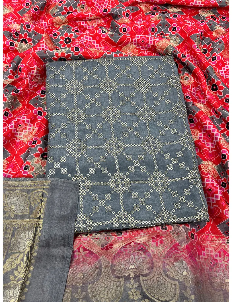 Grey Color Chinon Silk Material1