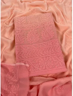 Peach Ombre Georgette Silk Chikankari Material1