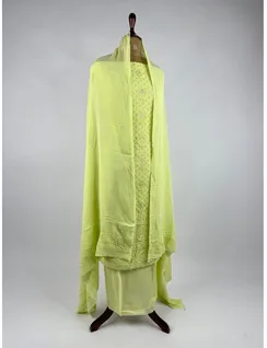 Pastel Green Georgette Silk Chikankari Material3